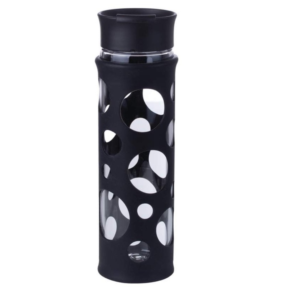 NEW 18oz Glass Bottle w/ Silicone wrap & Lid. For those who do not like plastic.